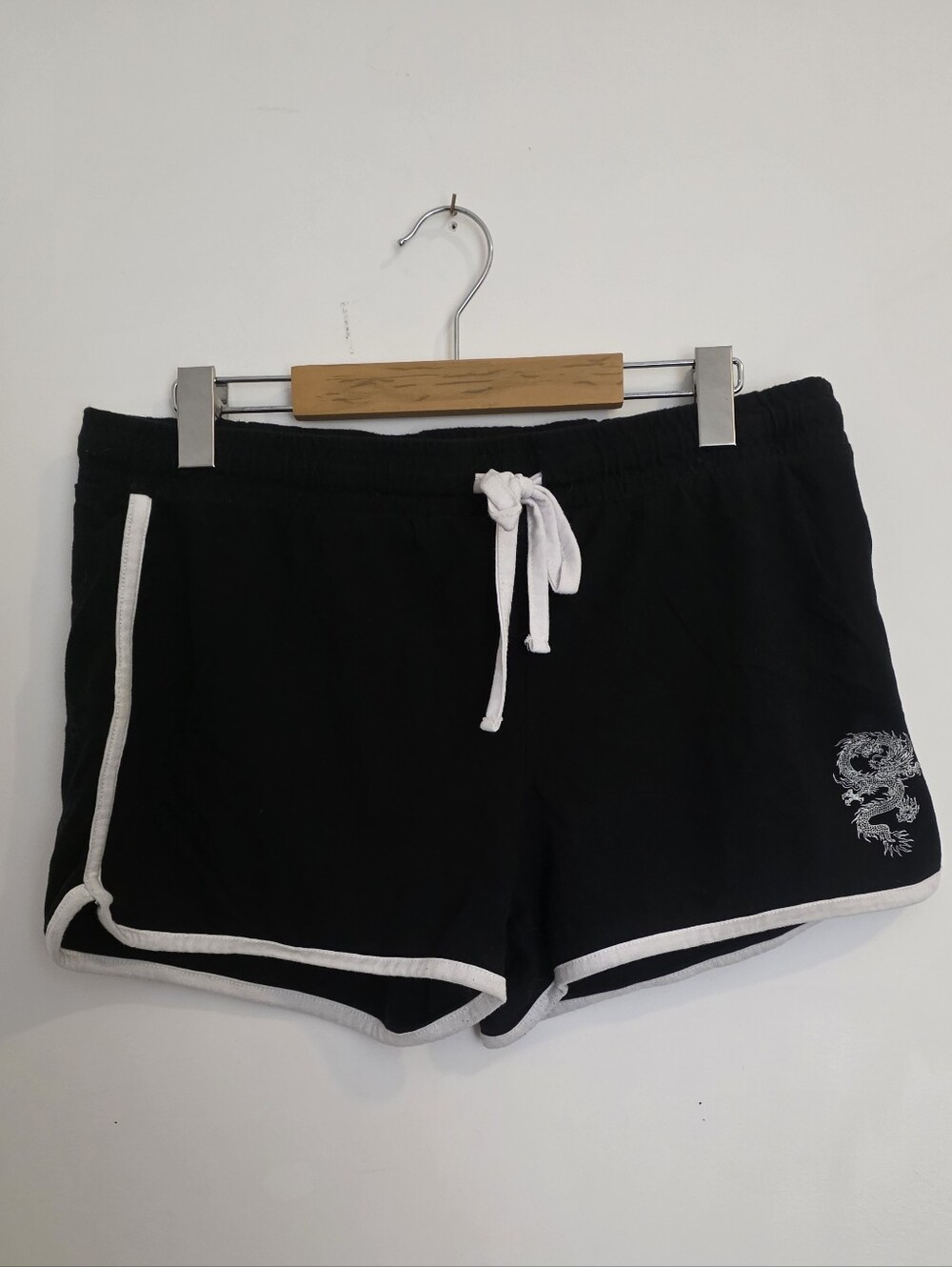 Refuge Athletics Black - Small White Dragon Print - Dolphin Shorts - Y2K